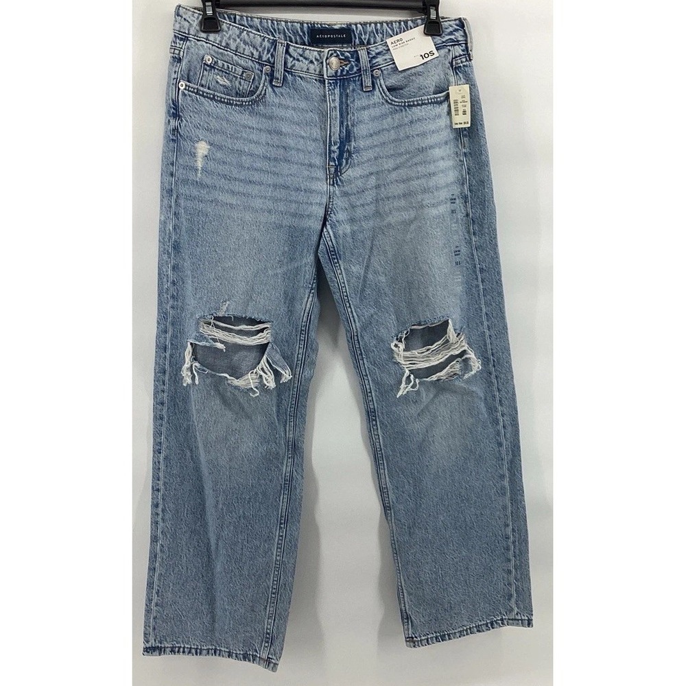 Aeropostale 90's Baggy Ripped Blue Jeans Low Rise Baggy Grunge Streetwear 10S